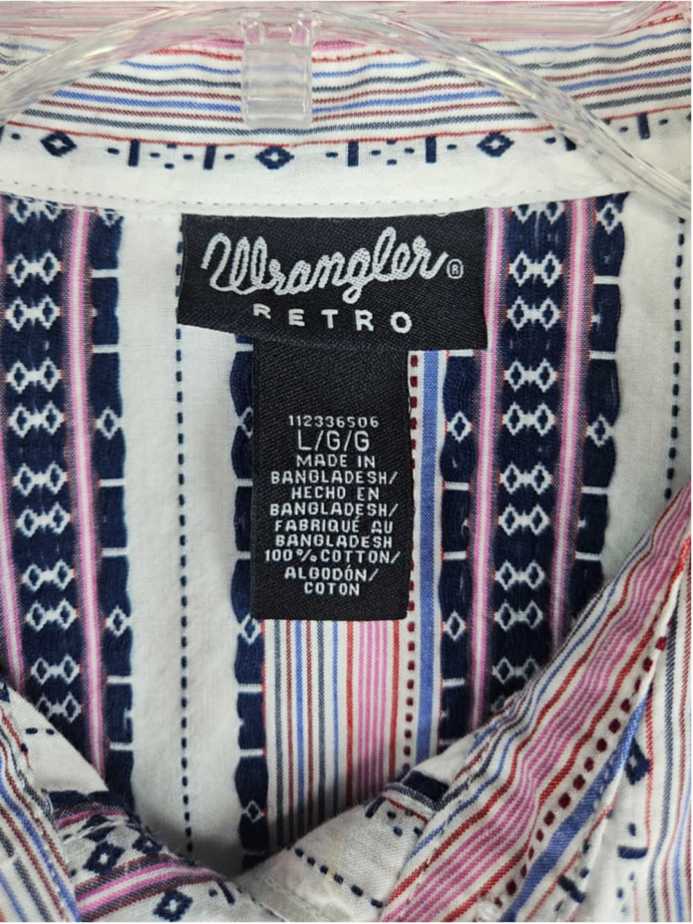 Wrangler Retro Western Pearl Snap Shirt Women L Pink Aztec Stripe Cotton Top - Picture 3 of 8